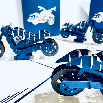 Royal Blue Motorbike - Perfect for Happy Father's Day Origami Pop Cards 3D Pop Up Greeting Card Celebrate Happy Birthday Thank You Handmade Best Wishes Gift Thinking of You Blank Card for Any Occasion Happy Mother's Day Australiana