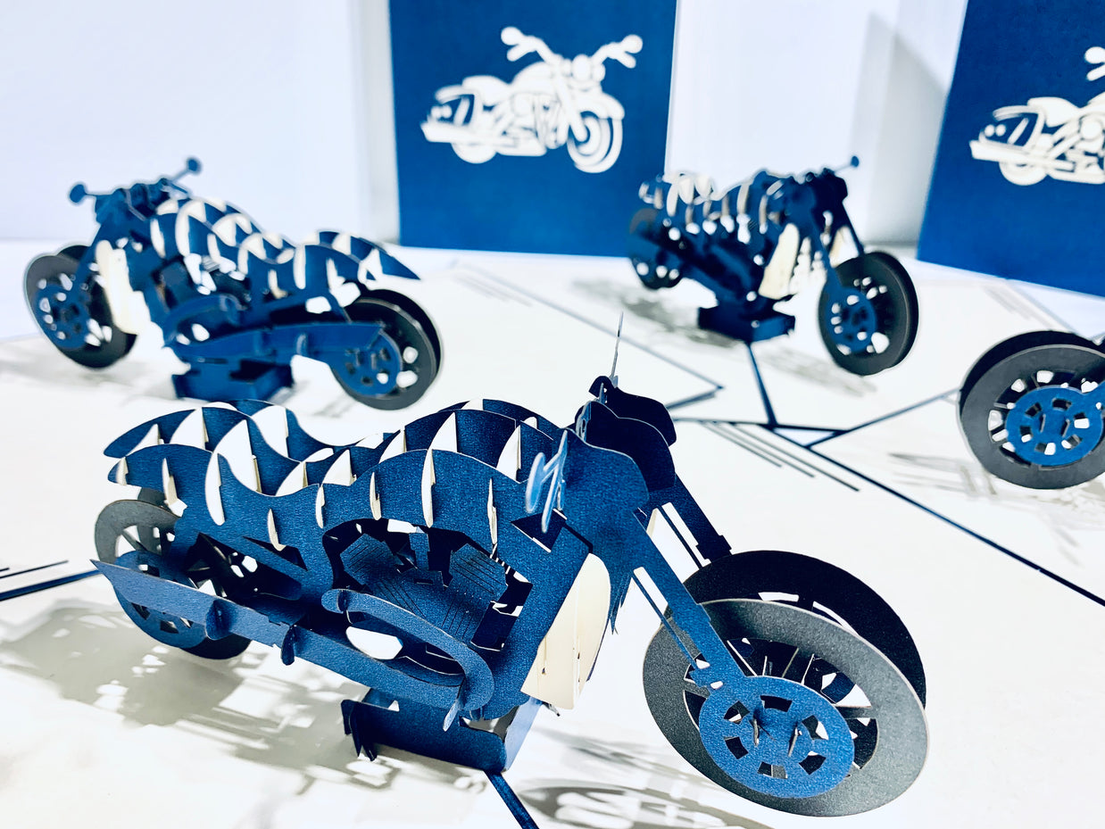 Royal Blue Motorbike - Perfect for Happy Father's Day Origami Pop Cards 3D Pop Up Greeting Card Celebrate Happy Birthday Thank You Handmade Best Wishes Gift Thinking of You Blank Card for Any Occasion Happy Mother's Day Australiana