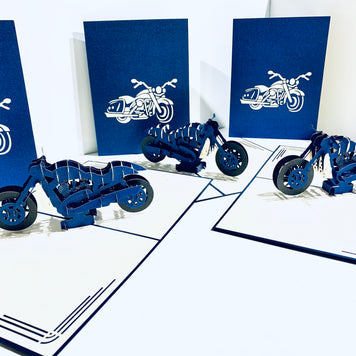 Royal Blue Motorbike - Perfect for Happy Father's Day Origami Pop Cards 3D Pop Up Greeting Card Celebrate Happy Birthday Thank You Handmade Best Wishes Gift Thinking of You Blank Card for Any Occasion Happy Mother's Day Australiana