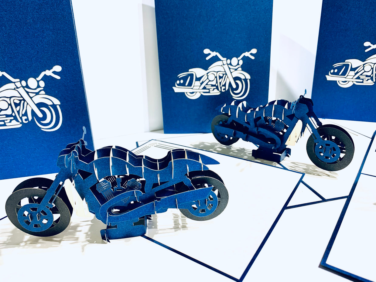 Royal Blue Motorbike - Perfect for Happy Father's Day Origami Pop Cards 3D Pop Up Greeting Card Celebrate Happy Birthday Thank You Handmade Best Wishes Gift Thinking of You Blank Card for Any Occasion Happy Mother's Day Australiana