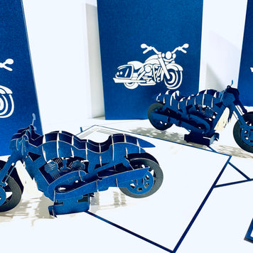 Royal Blue Motorbike - Perfect for Happy Father's Day Origami Pop Cards 3D Pop Up Greeting Card Celebrate Happy Birthday Thank You Handmade Best Wishes Gift Thinking of You Blank Card for Any Occasion Happy Mother's Day Australiana