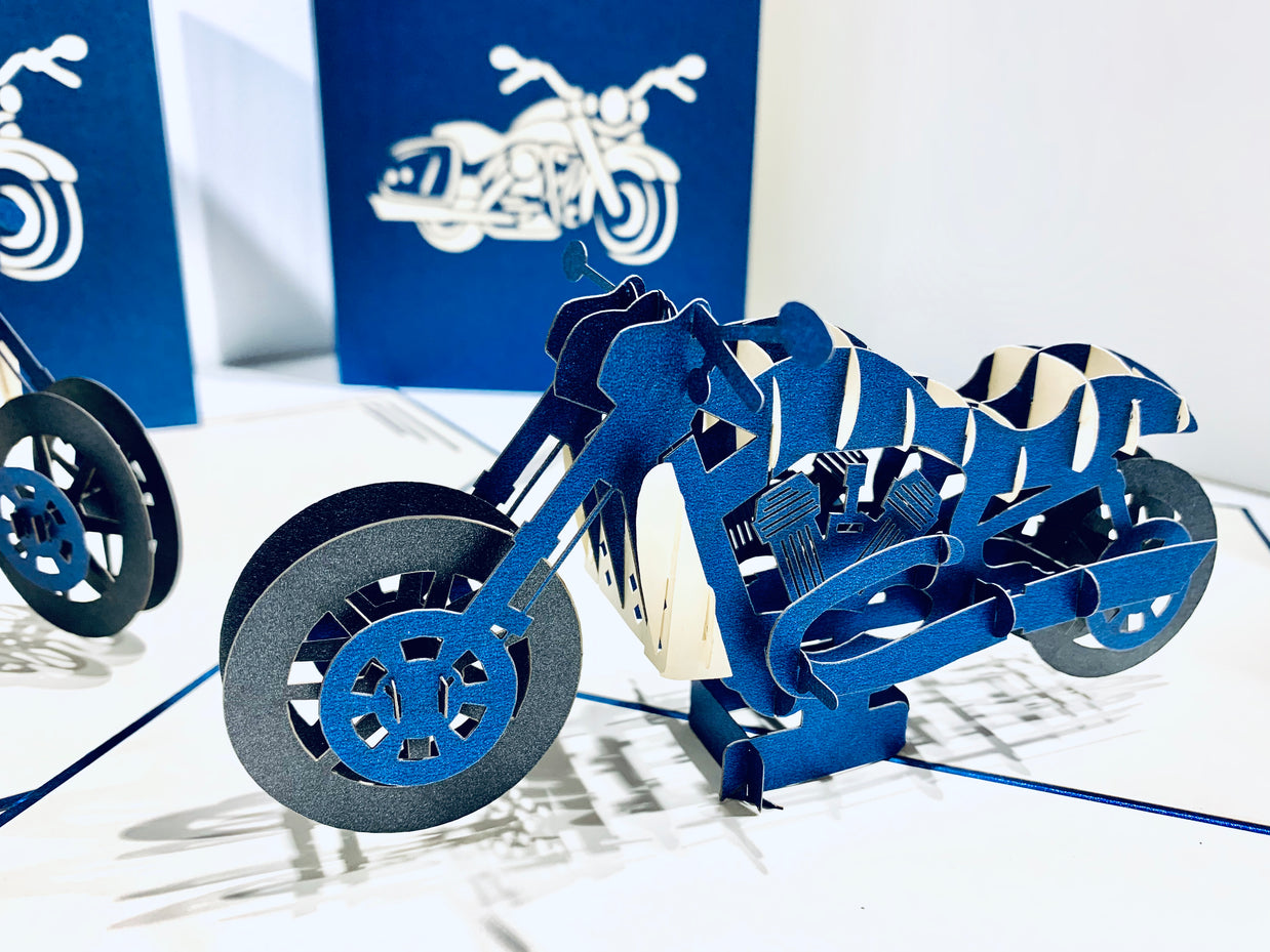 Royal Blue Motorbike - Perfect for Happy Father's Day Origami Pop Cards 3D Pop Up Greeting Card Celebrate Happy Birthday Thank You Handmade Best Wishes Gift Thinking of You Blank Card for Any Occasion Happy Mother's Day Australiana