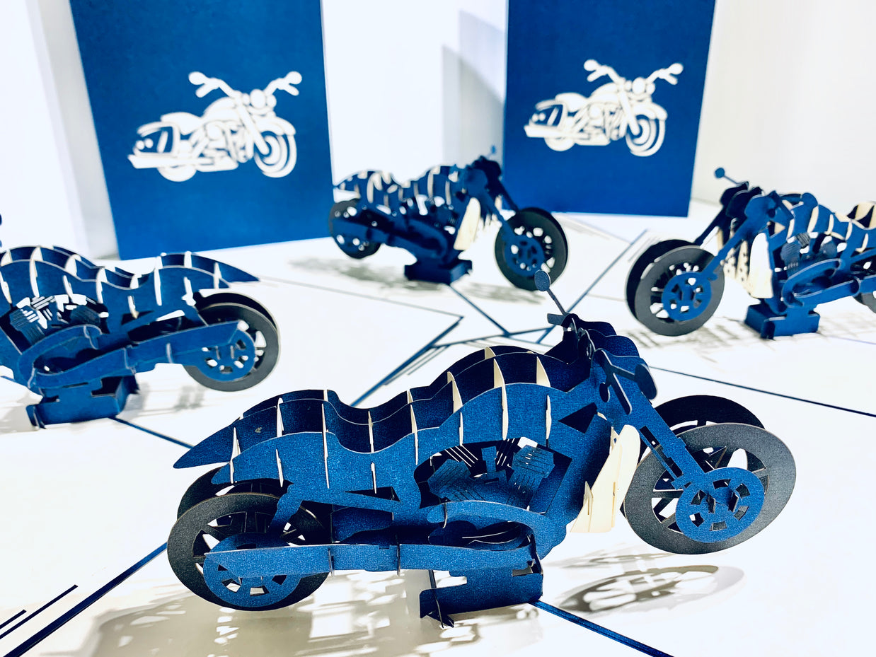 Royal Blue Motorbike - Perfect for Happy Father's Day Origami Pop Cards 3D Pop Up Greeting Card Celebrate Happy Birthday Thank You Handmade Best Wishes Gift Thinking of You Blank Card for Any Occasion Happy Mother's Day Australiana