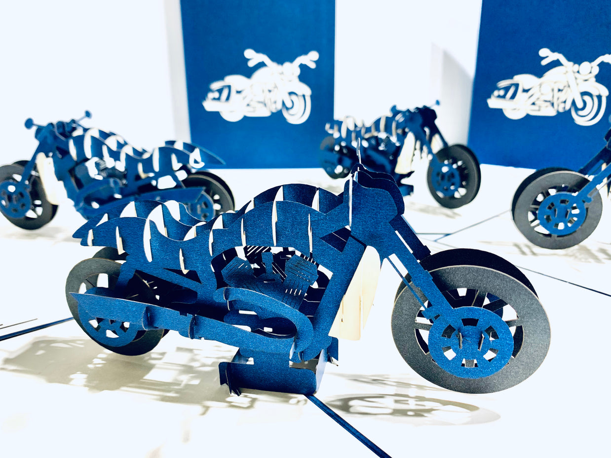 Royal Blue Motorbike - Perfect for Happy Father's Day Origami Pop Cards 3D Pop Up Greeting Card Celebrate Happy Birthday Thank You Handmade Best Wishes Gift Thinking of You Blank Card for Any Occasion Happy Mother's Day Australiana