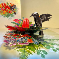 New Holland Honeyeater Attracting Australian Native Flowers - Red Waratah & Bottlebrush Origami Pop Cards 3D Pop Up Greeting Card Celebrate Happy Birthday Thank You Handmade Best Wishes Blank Card for Any Occasion Happy Mother's Day Happy Father's Day