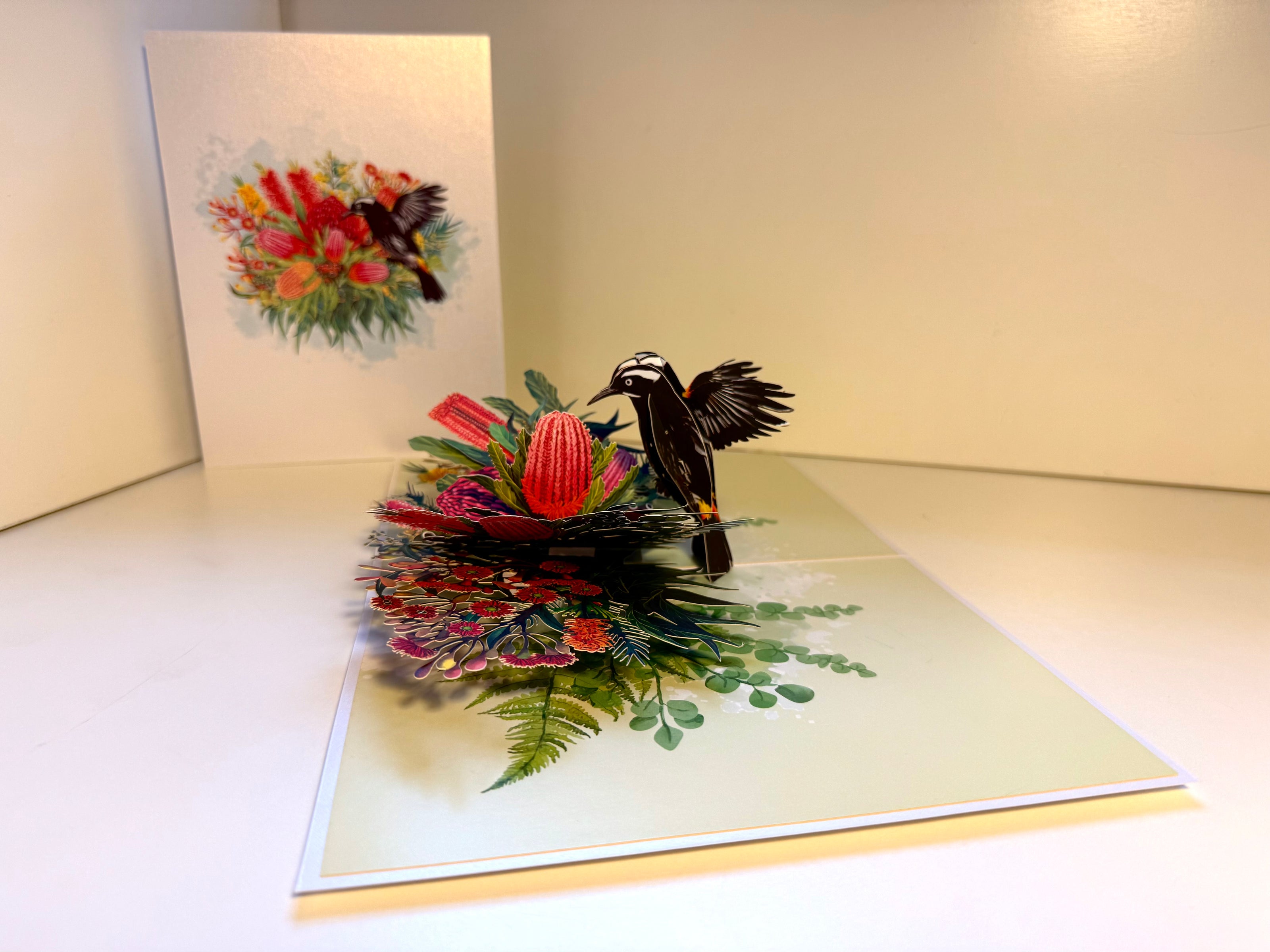 New Holland Honeyeater Attracting Australian Native Flowers - Red Waratah & Bottlebrush Origami Pop Cards 3D Pop Up Greeting Card Celebrate Happy Birthday Thank You Handmade Best Wishes Blank Card for Any Occasion Happy Mother's Day Happy Father's Day