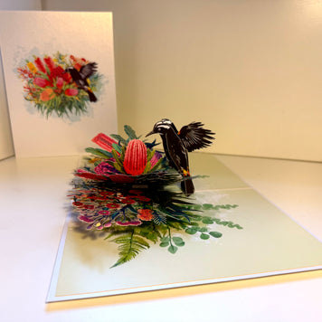 New Holland Honeyeater Attracting Australian Native Flowers - Red Waratah & Bottlebrush Origami Pop Cards 3D Pop Up Greeting Card Celebrate Happy Birthday Thank You Handmade Best Wishes Blank Card for Any Occasion Happy Mother's Day Happy Father's Day