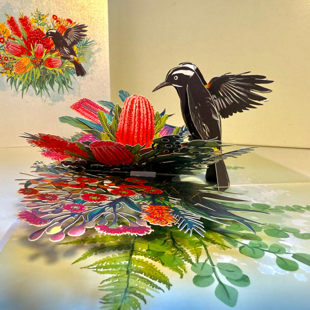New Holland Honeyeater Attracting Australian Native Flowers - Red Waratah & Bottlebrush Origami Pop Cards 3D Pop Up Greeting Card Celebrate Happy Birthday Thank You Handmade Best Wishes Blank Card for Any Occasion Happy Mother's Day Happy Father's Day