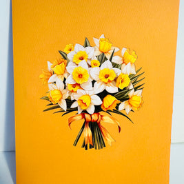 ORANGE Cover - Daffodil Bloom Flower Bouquet Origami Pop Cards 3D Pop Up Greeting Card Happy Birthday Thank You Handmade Gift Thinking of You Blank Card for Any Occasion Happy Mother's Day Happy Father's Australiana Celebrate the Beauty of Flower