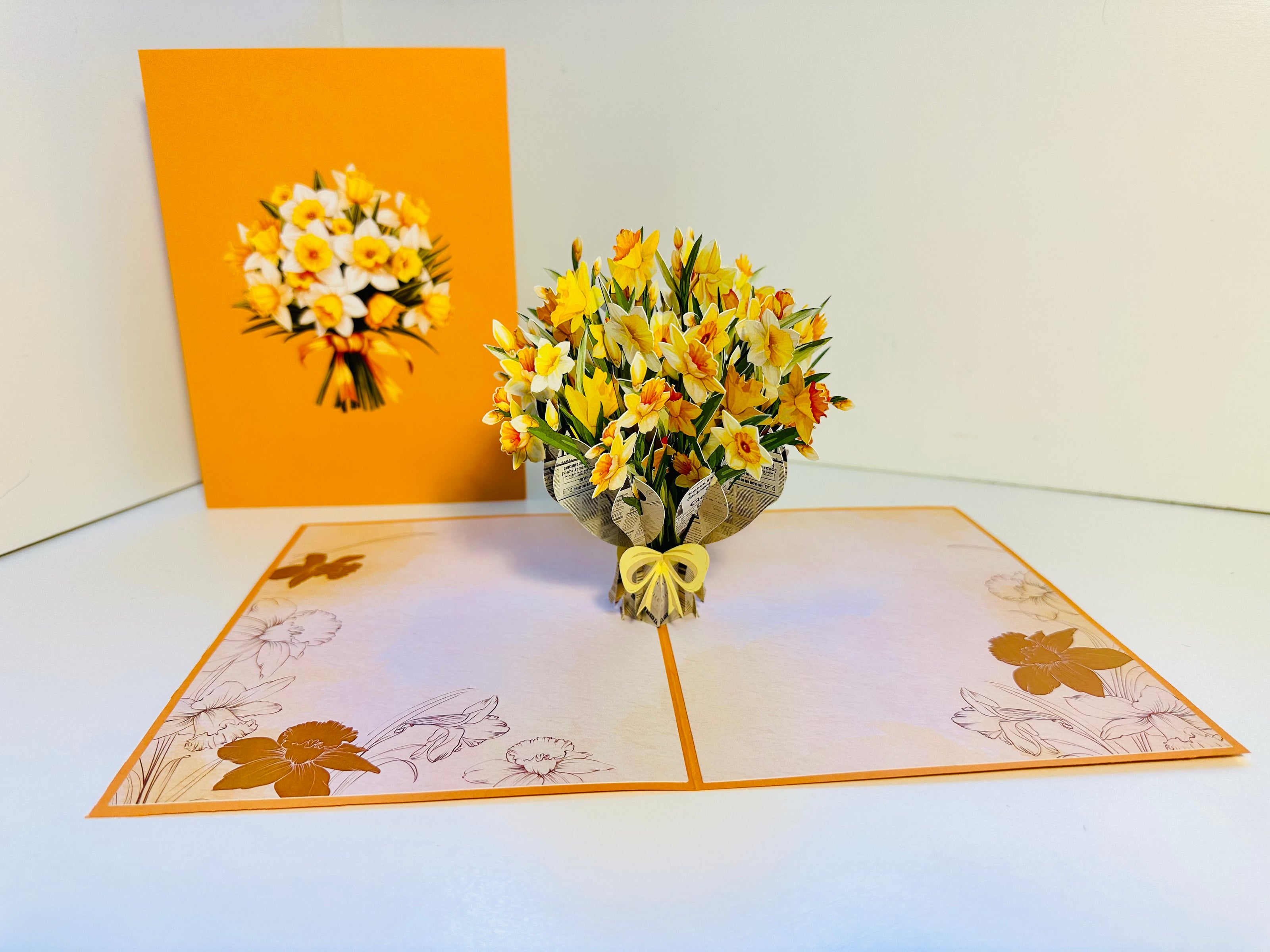 ORANGE Cover - Daffodil Bloom Flower Bouquet Origami Pop Cards 3D Pop Up Greeting Card Happy Birthday Thank You Handmade Gift Thinking of You Blank Card for Any Occasion Happy Mother's Day Happy Father's Australiana Celebrate the Beauty of Flower