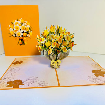 ORANGE Cover - Daffodil Bloom Flower Bouquet Origami Pop Cards 3D Pop Up Greeting Card Happy Birthday Thank You Handmade Gift Thinking of You Blank Card for Any Occasion Happy Mother's Day Happy Father's Australiana Celebrate the Beauty of Flower
