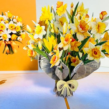 ORANGE Cover - Daffodil Bloom Flower Bouquet Origami Pop Cards 3D Pop Up Greeting Card Happy Birthday Thank You Handmade Gift Thinking of You Blank Card for Any Occasion Happy Mother's Day Happy Father's Australiana Celebrate the Beauty of Flower