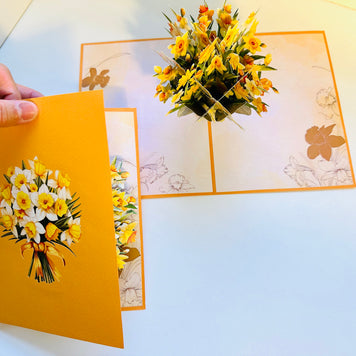 ORANGE Cover - Daffodil Bloom Flower Bouquet Origami Pop Cards 3D Pop Up Greeting Card Happy Birthday Thank You Handmade Gift Thinking of You Blank Card for Any Occasion Happy Mother's Day Happy Father's Australiana Celebrate the Beauty of Flower