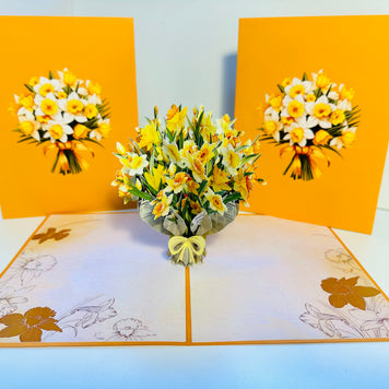 ORANGE Cover - Daffodil Bloom Flower Bouquet Origami Pop Cards 3D Pop Up Greeting Card Happy Birthday Thank You Handmade Gift Thinking of You Blank Card for Any Occasion Happy Mother's Day Happy Father's Australiana Celebrate the Beauty of Flower