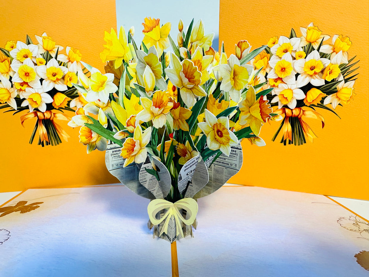 ORANGE Cover - Daffodil Bloom Flower Bouquet Origami Pop Cards 3D Pop Up Greeting Card Happy Birthday Thank You Handmade Gift Thinking of You Blank Card for Any Occasion Happy Mother's Day Happy Father's Australiana Celebrate the Beauty of Flower