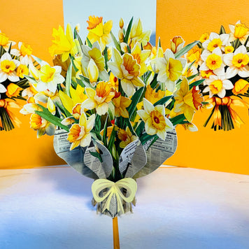 ORANGE Cover - Daffodil Bloom Flower Bouquet Origami Pop Cards 3D Pop Up Greeting Card Happy Birthday Thank You Handmade Gift Thinking of You Blank Card for Any Occasion Happy Mother's Day Happy Father's Australiana Celebrate the Beauty of Flower