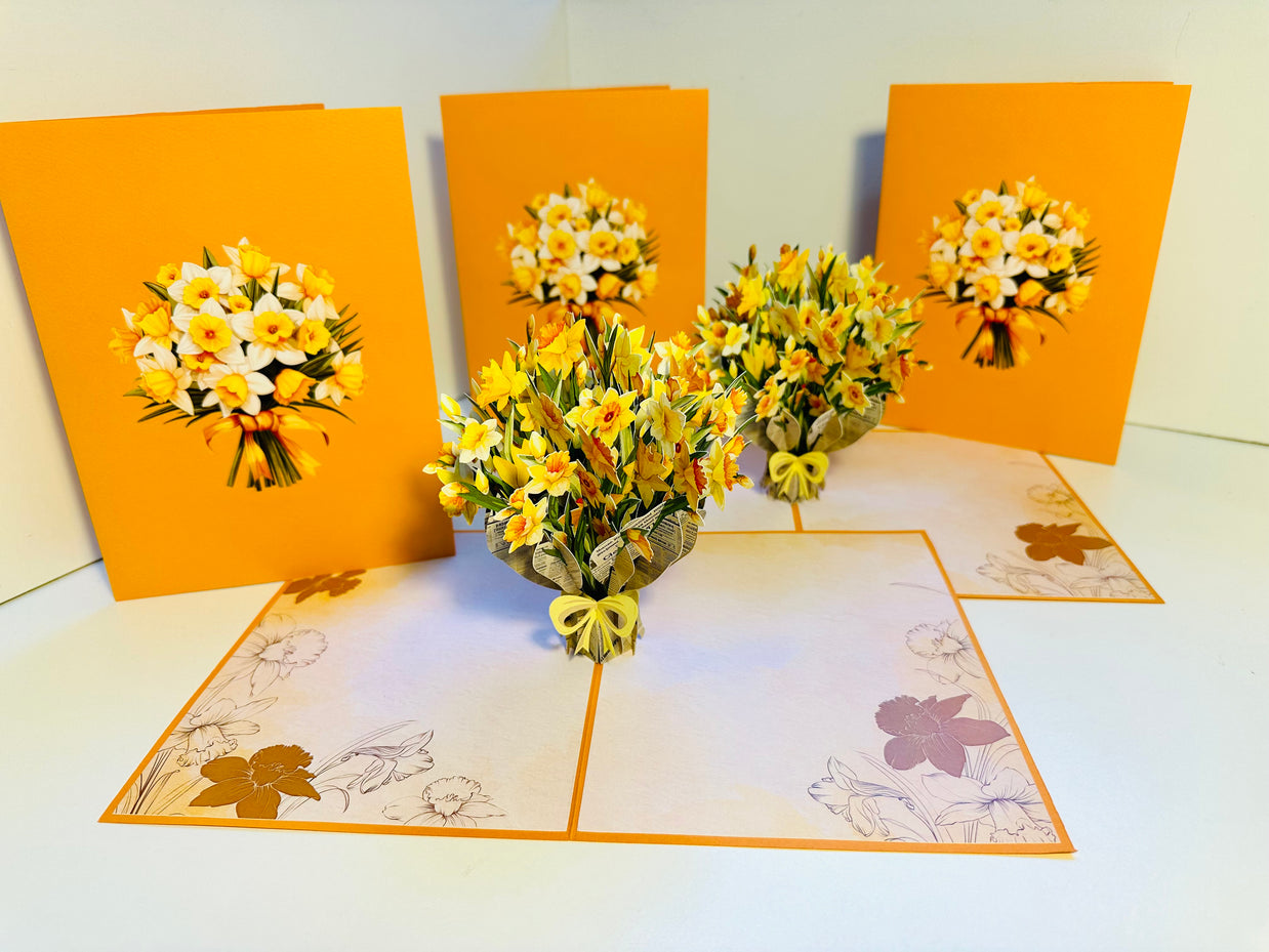 ORANGE Cover - Daffodil Bloom Flower Bouquet Origami Pop Cards 3D Pop Up Greeting Card Happy Birthday Thank You Handmade Gift Thinking of You Blank Card for Any Occasion Happy Mother's Day Happy Father's Australiana Celebrate the Beauty of Flower