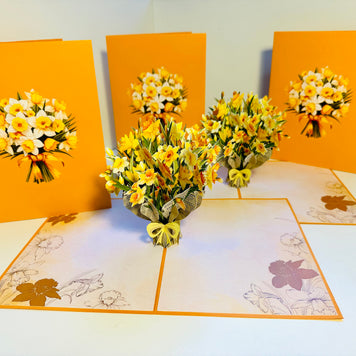 ORANGE Cover - Daffodil Bloom Flower Bouquet Origami Pop Cards 3D Pop Up Greeting Card Happy Birthday Thank You Handmade Gift Thinking of You Blank Card for Any Occasion Happy Mother's Day Happy Father's Australiana Celebrate the Beauty of Flower