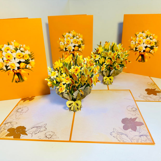 ORANGE Cover - Daffodil Bloom Flower Bouquet Origami Pop Cards 3D Pop Up Greeting Card Happy Birthday Thank You Handmade Gift Thinking of You Blank Card for Any Occasion Happy Mother's Day Happy Father's Australiana Celebrate the Beauty of Flower