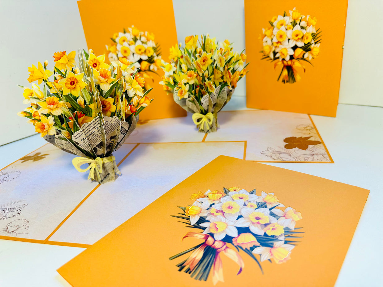 ORANGE Cover - Daffodil Bloom Flower Bouquet Origami Pop Cards 3D Pop Up Greeting Card Happy Birthday Thank You Handmade Gift Thinking of You Blank Card for Any Occasion Happy Mother's Day Happy Father's Australiana Celebrate the Beauty of Flower