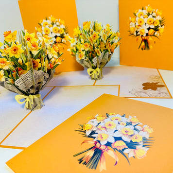 ORANGE Cover - Daffodil Bloom Flower Bouquet Origami Pop Cards 3D Pop Up Greeting Card Happy Birthday Thank You Handmade Gift Thinking of You Blank Card for Any Occasion Happy Mother's Day Happy Father's Australiana Celebrate the Beauty of Flower