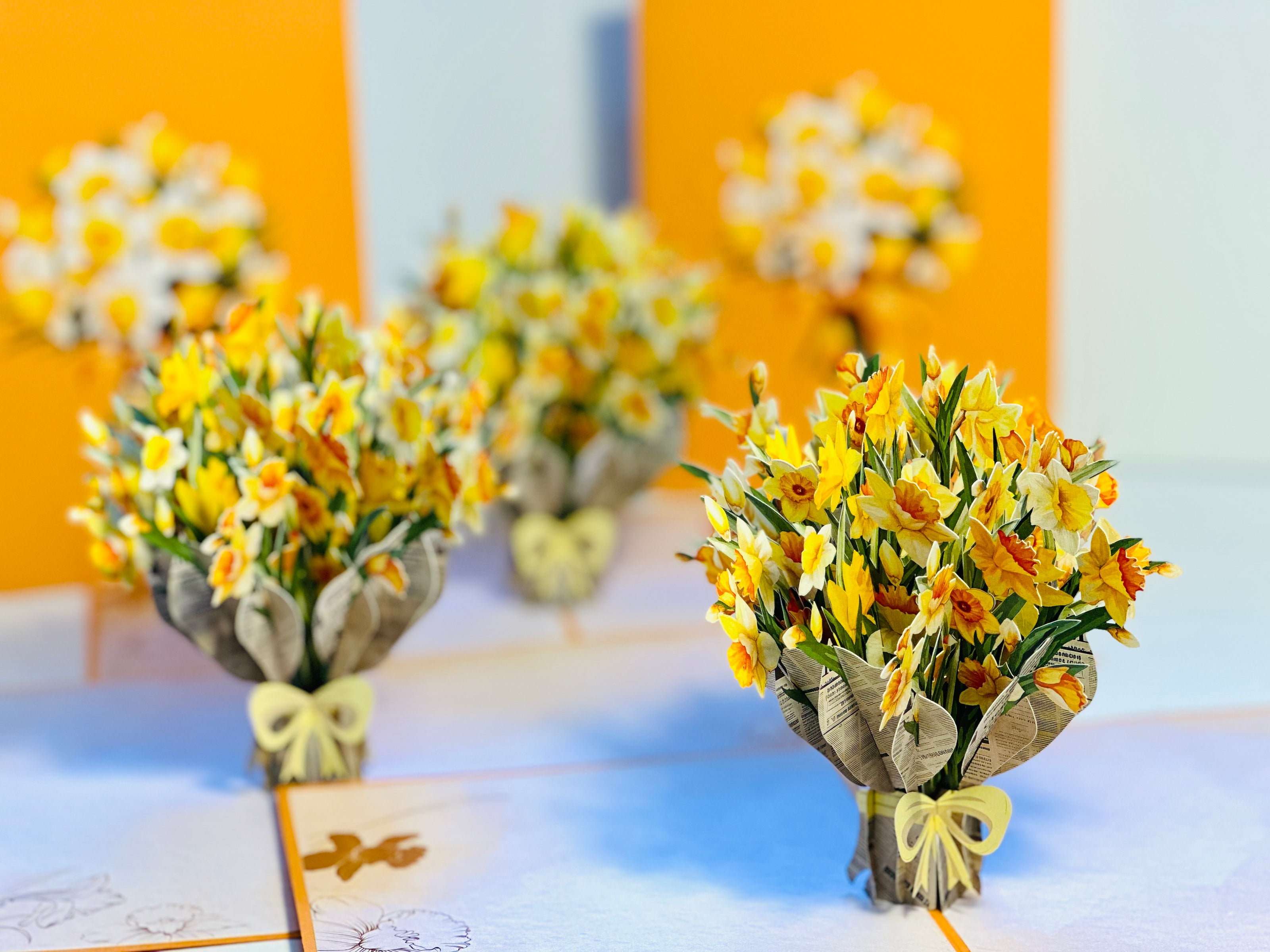 ORANGE Cover - Daffodil Bloom Flower Bouquet Origami Pop Cards 3D Pop Up Greeting Card Happy Birthday Thank You Handmade Gift Thinking of You Blank Card for Any Occasion Happy Mother's Day Happy Father's Australiana Celebrate the Beauty of Flower