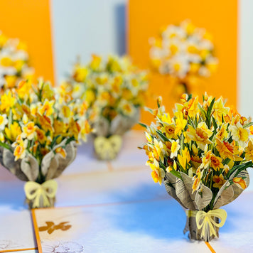 ORANGE Cover - Daffodil Bloom Flower Bouquet Origami Pop Cards 3D Pop Up Greeting Card Happy Birthday Thank You Handmade Gift Thinking of You Blank Card for Any Occasion Happy Mother's Day Happy Father's Australiana Celebrate the Beauty of Flower