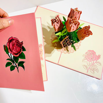 Pink Rose Bouquet Pop Up Card - Classic & Chic Collection Origami Pop Cards 3D Pop Up Greeting Card Happy Birthday Thank You Handmade Gift Thinking of You Blank Card for Any Occasion Happy Mother's Day Australiana Celebrate the Beauty