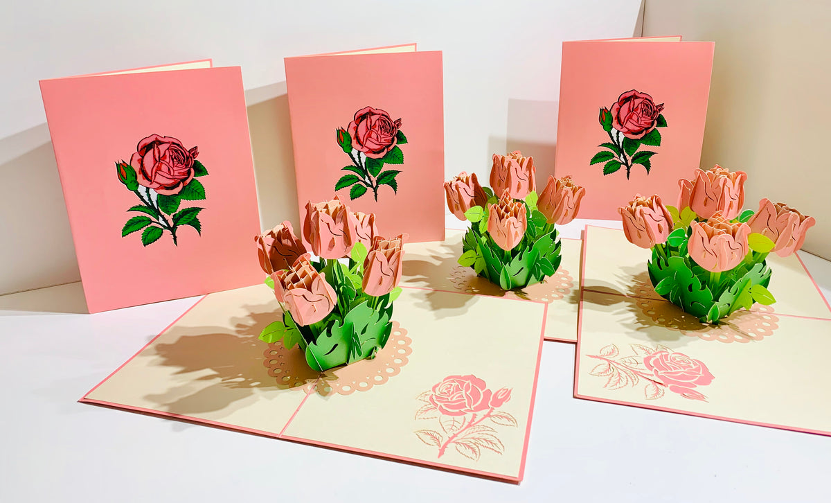 Pink Rose Bouquet Pop Up Card - Classic & Chic Collection Origami Pop Cards 3D Pop Up Greeting Card Happy Birthday Thank You Handmade Gift Thinking of You Blank Card for Any Occasion Happy Mother's Day Australiana Celebrate the Beauty