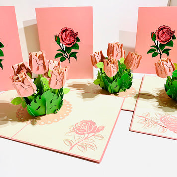 Pink Rose Bouquet Pop Up Card - Classic & Chic Collection Origami Pop Cards 3D Pop Up Greeting Card Happy Birthday Thank You Handmade Gift Thinking of You Blank Card for Any Occasion Happy Mother's Day Australiana Celebrate the Beauty