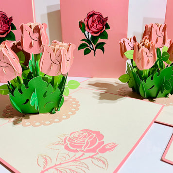 Pink Rose Bouquet Pop Up Card - Classic & Chic Collection Origami Pop Cards 3D Pop Up Greeting Card Happy Birthday Thank You Handmade Gift Thinking of You Blank Card for Any Occasion Happy Mother's Day Australiana Celebrate the Beauty