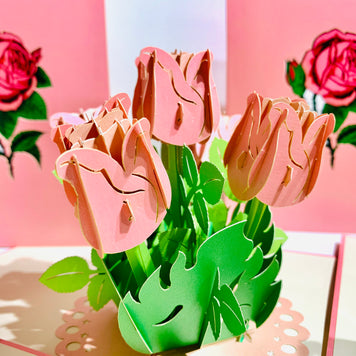 Pink Rose Bouquet Pop Up Card - Classic & Chic Collection Origami Pop Cards 3D Pop Up Greeting Card Happy Birthday Thank You Handmade Gift Thinking of You Blank Card for Any Occasion Happy Mother's Day Australiana Celebrate the Beauty
