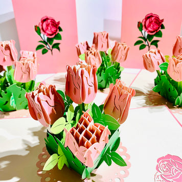 Pink Rose Bouquet Pop Up Card - Classic & Chic Collection Origami Pop Cards 3D Pop Up Greeting Card Happy Birthday Thank You Handmade Gift Thinking of You Blank Card for Any Occasion Happy Mother's Day Australiana Celebrate the Beauty