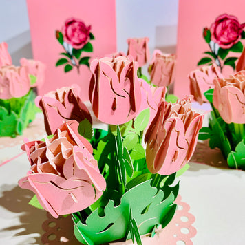 Pink Rose Bouquet Pop Up Card - Classic & Chic Collection Origami Pop Cards 3D Pop Up Greeting Card Happy Birthday Thank You Handmade Gift Thinking of You Blank Card for Any Occasion Happy Mother's Day Australiana Celebrate the Beauty