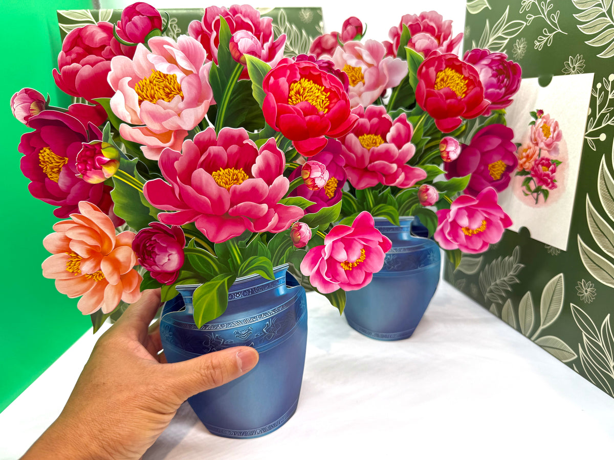 Peonie Pink Rose 3D Pop-Up Flower Bouquet Origami Pop Cards 3D Pop Up Greeting Card Happy Birthday Thank You Handmade Gift Thinking of You Blank Card for Any Occasion Happy Mother's Day Happy Father's Australiana Celebrate