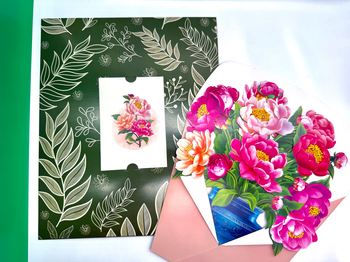 Peonie Pink Rose 3D Pop-Up Flower Bouquet Origami Pop Cards 3D Pop Up Greeting Card Happy Birthday Thank You Handmade Gift Thinking of You Blank Card for Any Occasion Happy Mother's Day Happy Father's Australiana Celebrate