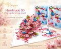 Pink Cherry Blossom Garden with Blue Butterflies Origami Pop Cards 3D Pop Up Greeting Card Best Wishes Happy Birthday Gift Thank You Handmade Best Wishes Blank Card for Any Occasion Happy Mother's Day Happy Father's Day Celebrate The Beauty of Flower