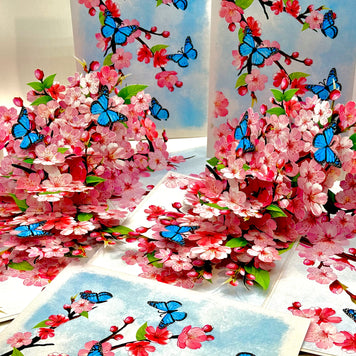 Pink Cherry Blossom Garden with Blue Butterflies Origami Pop Cards 3D Pop Up Greeting Card Best Wishes Happy Birthday Gift Thank You Handmade Best Wishes Blank Card for Any Occasion Happy Mother's Day Happy Father's Day Celebrate The Beauty of Flower