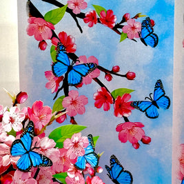 Pink Cherry Blossom Garden with Blue Butterflies Origami Pop Cards 3D Pop Up Greeting Card Best Wishes Happy Birthday Gift Thank You Handmade Best Wishes Blank Card for Any Occasion Happy Mother's Day Happy Father's Day Celebrate The Beauty of Flower