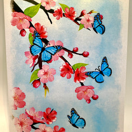 Pink Cherry Blossom Garden with Blue Butterflies Origami Pop Cards 3D Pop Up Greeting Card Best Wishes Happy Birthday Gift Thank You Handmade Best Wishes Blank Card for Any Occasion Happy Mother's Day Happy Father's Day Celebrate The Beauty of Flower