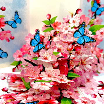 Pink Cherry Blossom Garden with Blue Butterflies Origami Pop Cards 3D Pop Up Greeting Card Best Wishes Happy Birthday Gift Thank You Handmade Best Wishes Blank Card for Any Occasion Happy Mother's Day Happy Father's Day Celebrate The Beauty of Flower