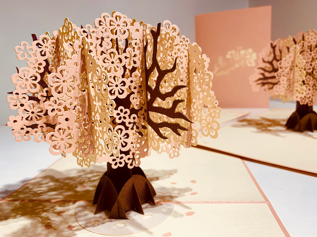Metallic Pink & White Cherry Blossom Origami Pop Cards 3D Pop Up Greeting Card Happy Birthday Thank You Handmade Gift Thinking of You Blank Card for Any Occasion Happy Mother's Day Happy Father's Australiana