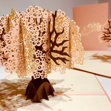 Metallic Pink & White Cherry Blossom Origami Pop Cards 3D Pop Up Greeting Card Happy Birthday Thank You Handmade Gift Thinking of You Blank Card for Any Occasion Happy Mother's Day Happy Father's Australiana