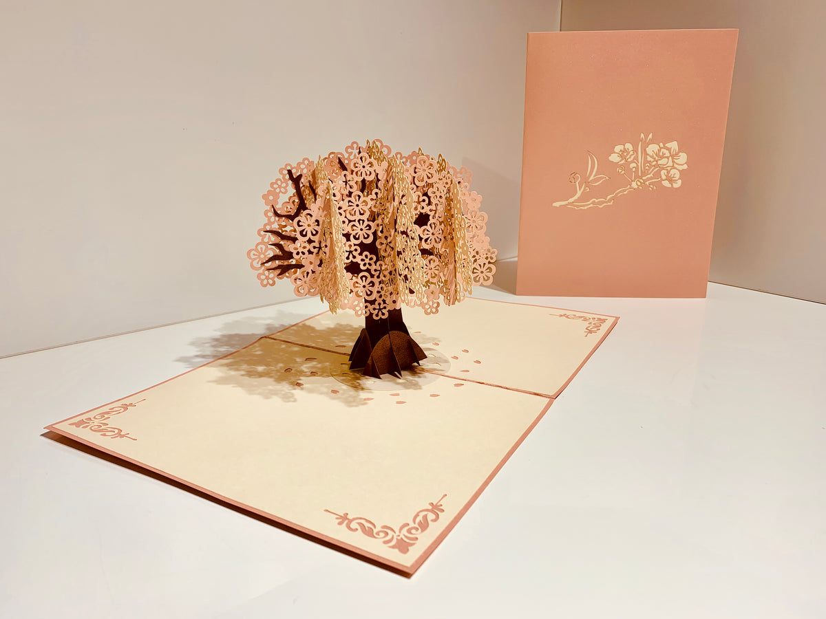 Metallic Pink & White Cherry Blossom Origami Pop Cards 3D Pop Up Greeting Card Happy Birthday Thank You Handmade Gift Thinking of You Blank Card for Any Occasion Happy Mother's Day Happy Father's Australiana