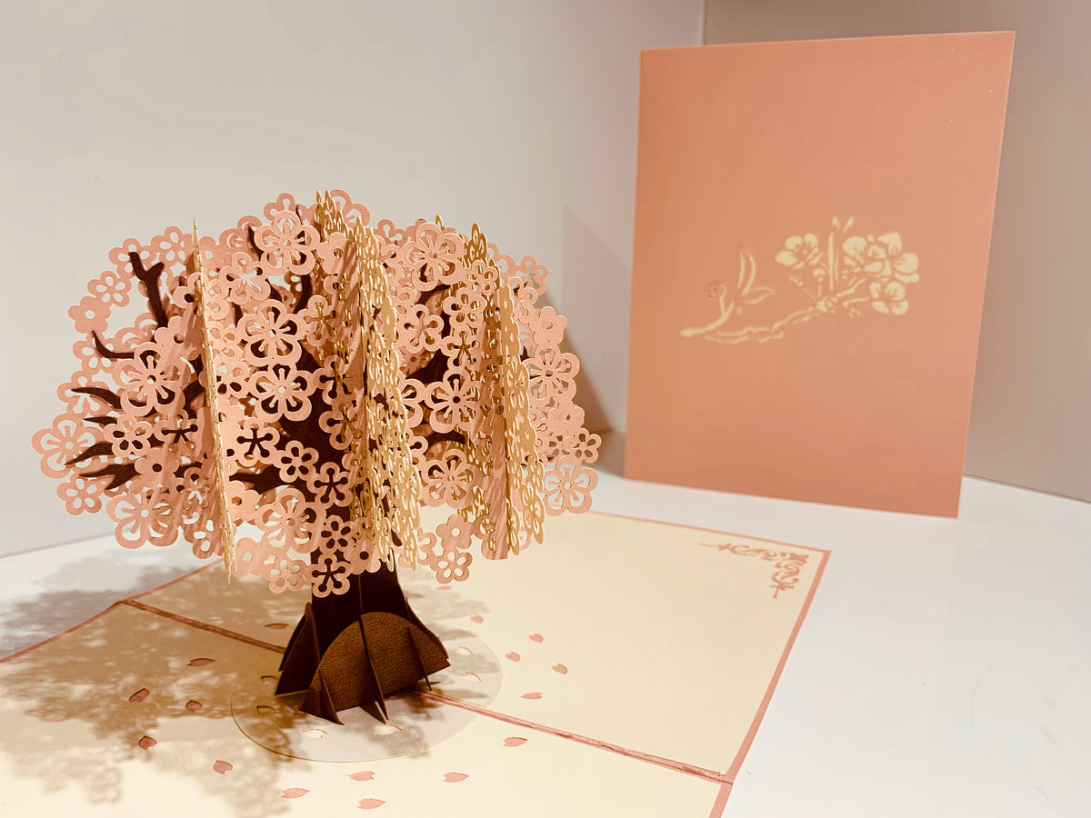 Metallic Pink & White Cherry Blossom Origami Pop Cards 3D Pop Up Greeting Card Happy Birthday Thank You Handmade Gift Thinking of You Blank Card for Any Occasion Happy Mother's Day Happy Father's Australiana
