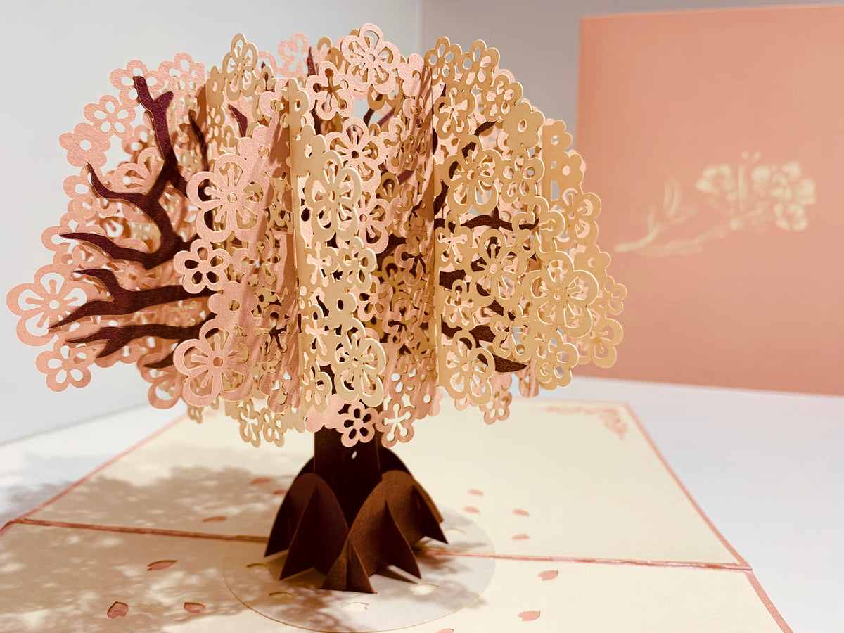 Metallic Pink & White Cherry Blossom Origami Pop Cards 3D Pop Up Greeting Card Happy Birthday Thank You Handmade Gift Thinking of You Blank Card for Any Occasion Happy Mother's Day Happy Father's Australiana