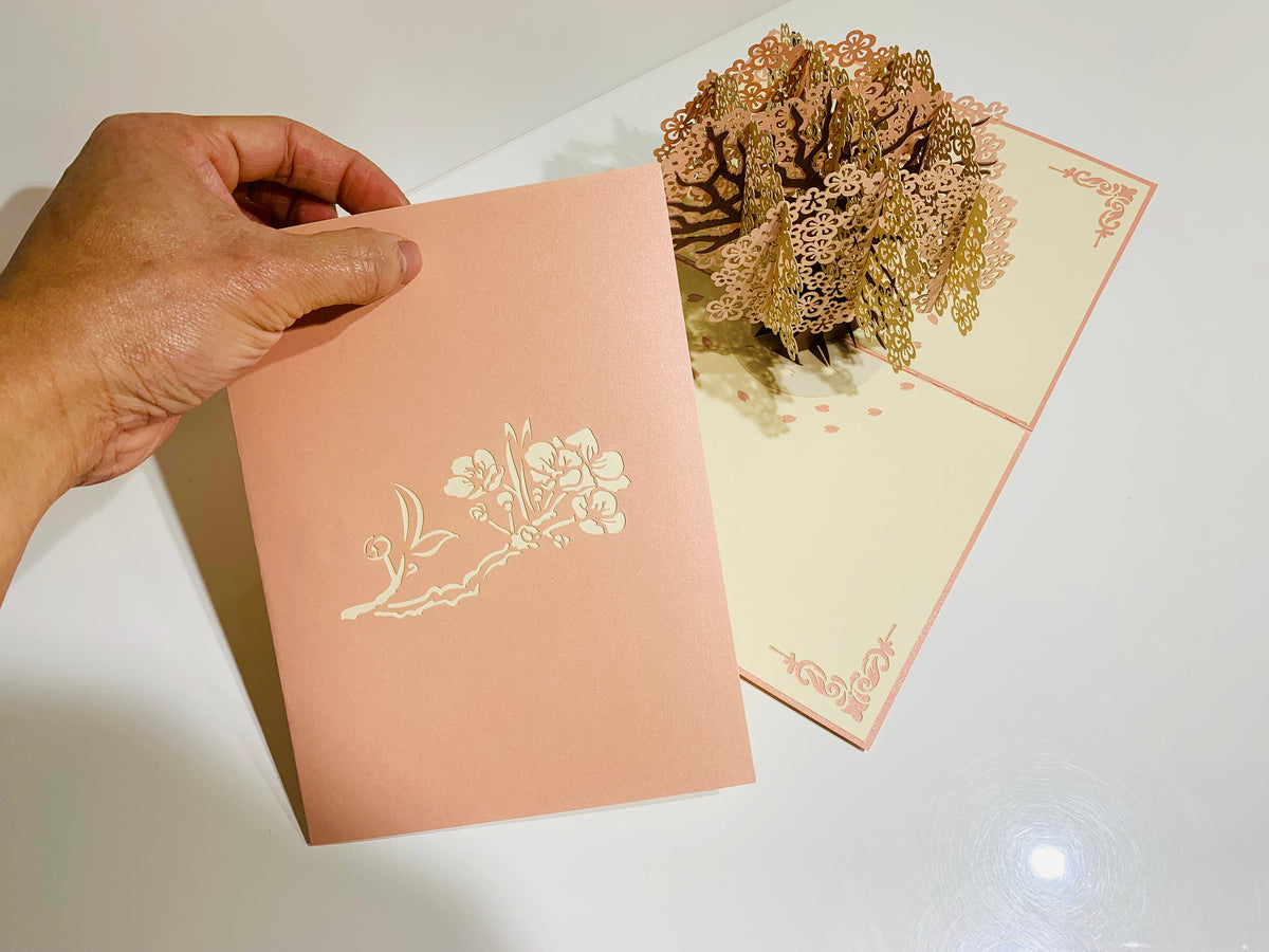 Metallic Pink & White Cherry Blossom Origami Pop Cards 3D Pop Up Greeting Card Happy Birthday Thank You Handmade Gift Thinking of You Blank Card for Any Occasion Happy Mother's Day Happy Father's Australiana