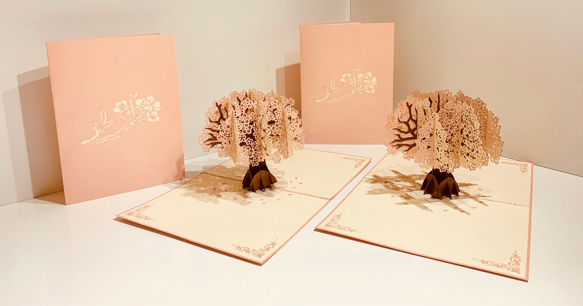 Metallic Pink & White Cherry Blossom Origami Pop Cards 3D Pop Up Greeting Card Happy Birthday Thank You Handmade Gift Thinking of You Blank Card for Any Occasion Happy Mother's Day Happy Father's Australiana