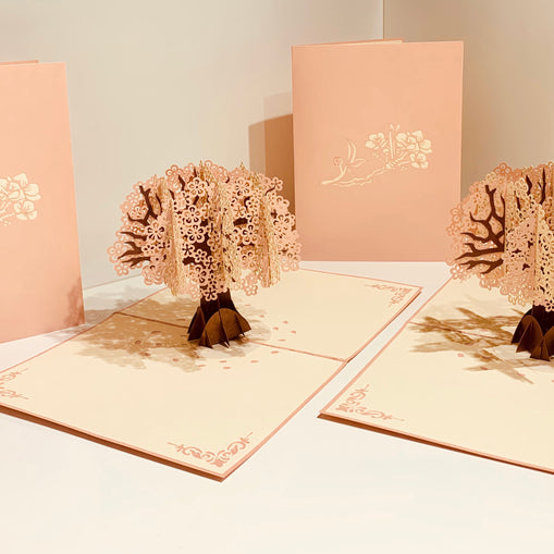Metallic Pink & White Cherry Blossom Origami Pop Cards 3D Pop Up Greeting Card Happy Birthday Thank You Handmade Gift Thinking of You Blank Card for Any Occasion Happy Mother's Day Happy Father's Australiana