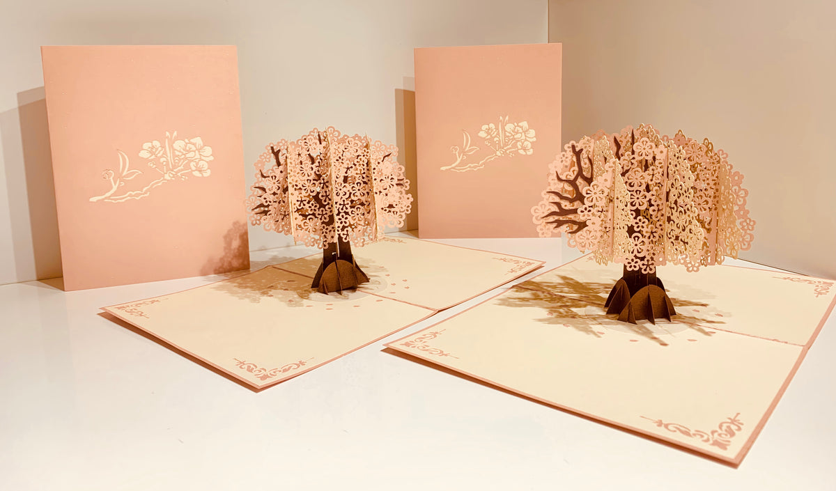 Metallic Pink & White Cherry Blossom Origami Pop Cards 3D Pop Up Greeting Card Happy Birthday Thank You Handmade Gift Thinking of You Blank Card for Any Occasion Happy Mother's Day Happy Father's Australiana